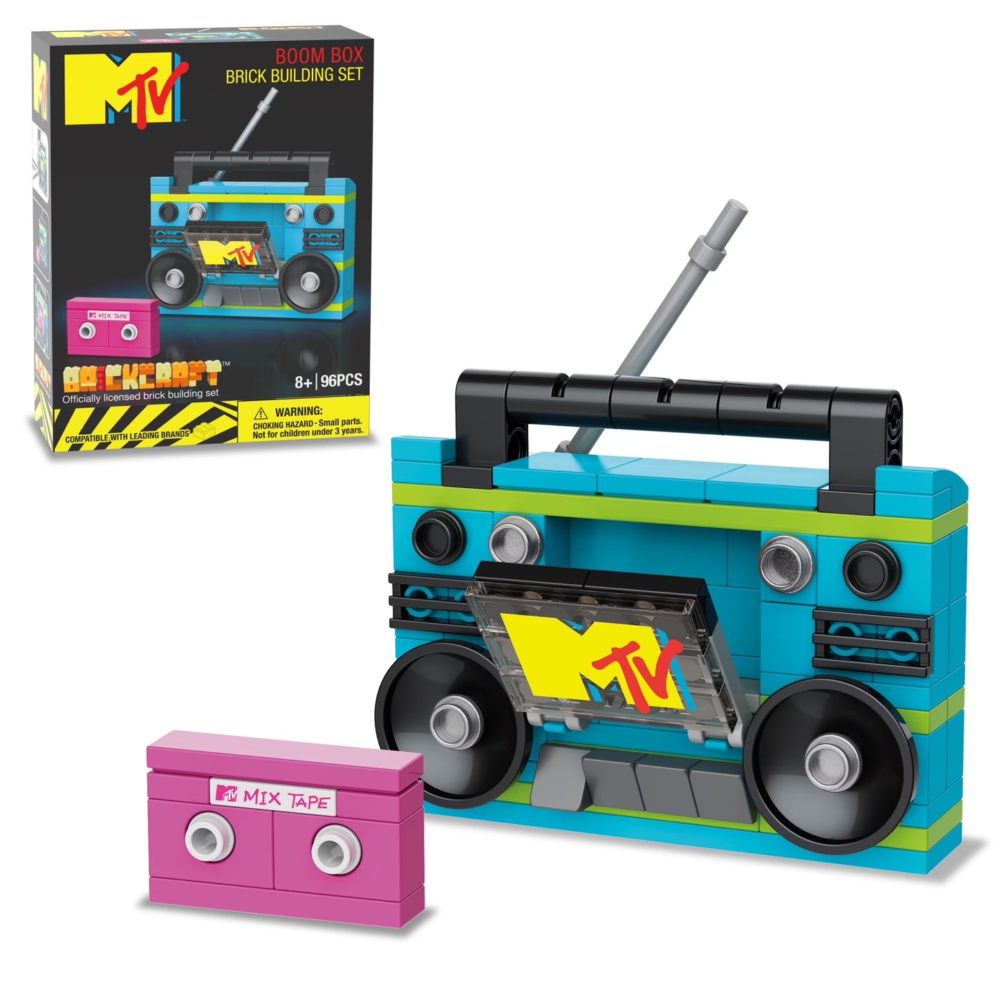 MTV Retro Builds: Blue Boom Box Brick Building Kit (96-Piece Set), Nostalgic Home Décor Display, Creative Building Toy, Unique Collectible Gift Idea for Men or Women