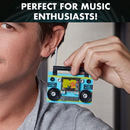 MTV Retro Builds: Blue Boom Box Brick Building Kit (96-Piece Set), Nostalgic Home Décor Display, Creative Building Toy, Unique Collectible Gift Idea for Men or Women