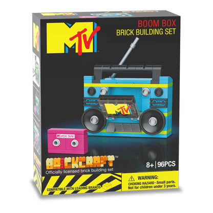 MTV Retro Builds: Blue Boom Box Brick Building Kit (96-Piece Set), Nostalgic Home Décor Display, Creative Building Toy, Unique Collectible Gift Idea for Men or Women