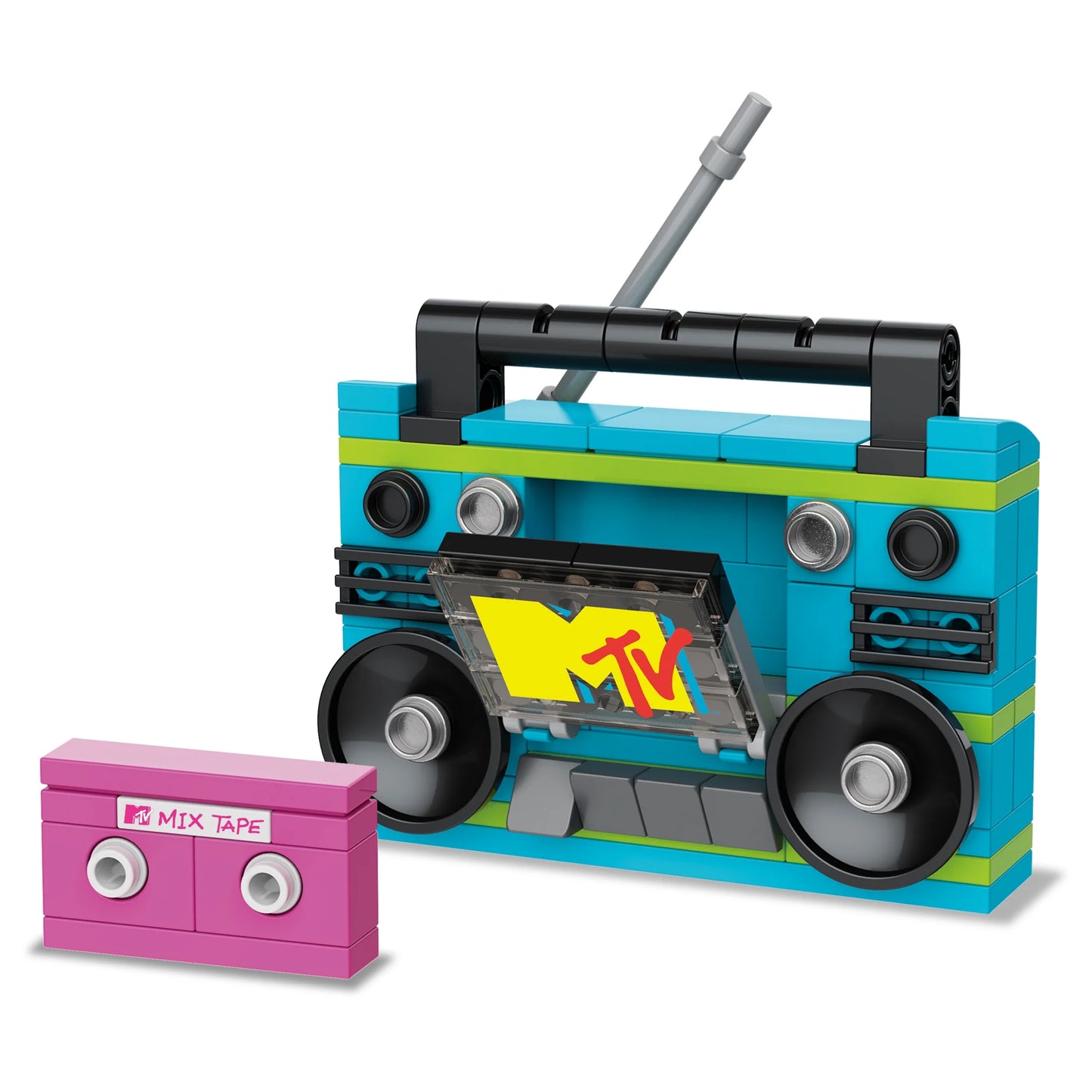MTV Retro Builds: Blue Boom Box Brick Building Kit (96-Piece Set), Nostalgic Home Décor Display, Creative Building Toy, Unique Collectible Gift Idea for Men or Women