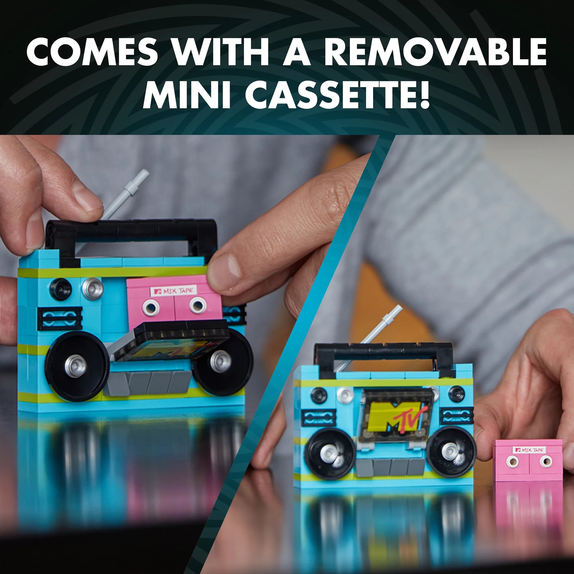 MTV Retro Builds: Blue Boom Box Brick Building Kit (96-Piece Set), Nostalgic Home Décor Display, Creative Building Toy, Unique Collectible Gift Idea for Men or Women